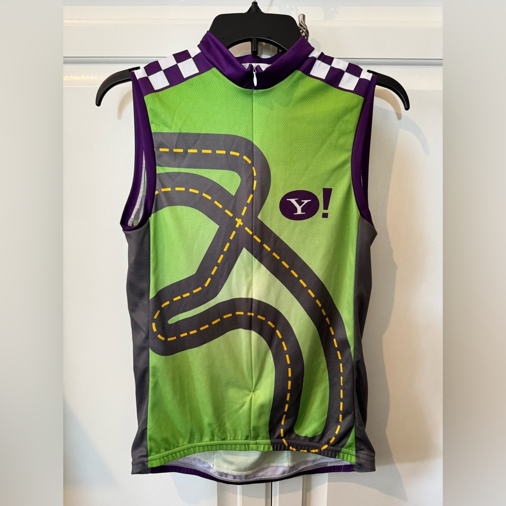 Yahoo! Green and Purple Women's Sleeveless Cycling Jersey, Size L